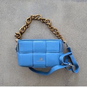 Robbins egg Leather Woven Bag with Gold Chain